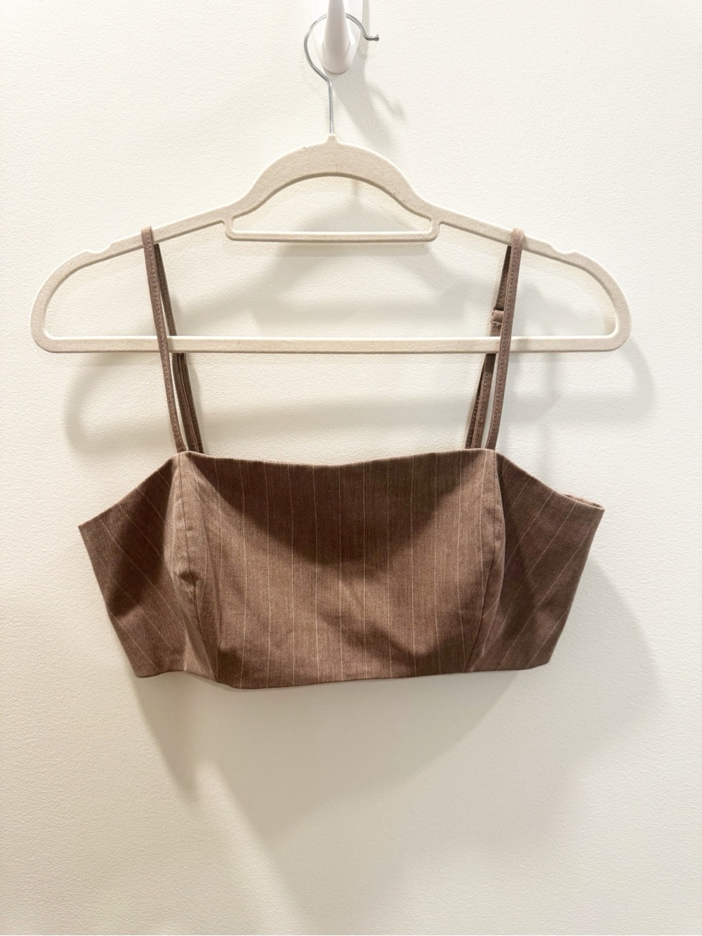 House of Harlow 1960 Brown Pinstripe Square-Neck Crop Top Tank Size Small